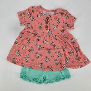 Posh Peanut Toddler Girl 4T Bunny Outfit Set Short Sleeve Top & Shorts Spring